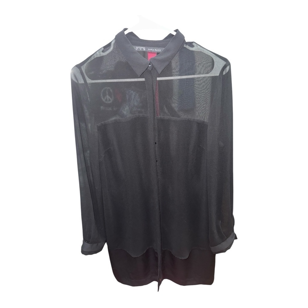 Zara Black Button Down Blouse with Dress Shirt Collar - Picture 1 of 5
